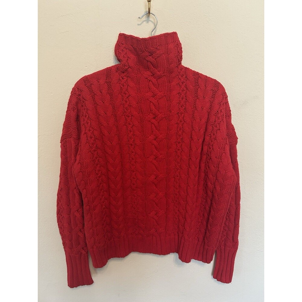 Lauren Ralph Lauren Red Cable Knit Turtleneck Sweater Heavy Chunky Knit Size S